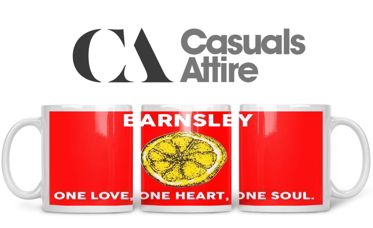 Barnsley football, casuals, ultras, fully wrapped mugs in various designs.