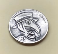 Image 2 of Plague doctor buffalo nickel carved coin 