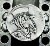Image 1 of Plague doctor buffalo nickel carved coin 
