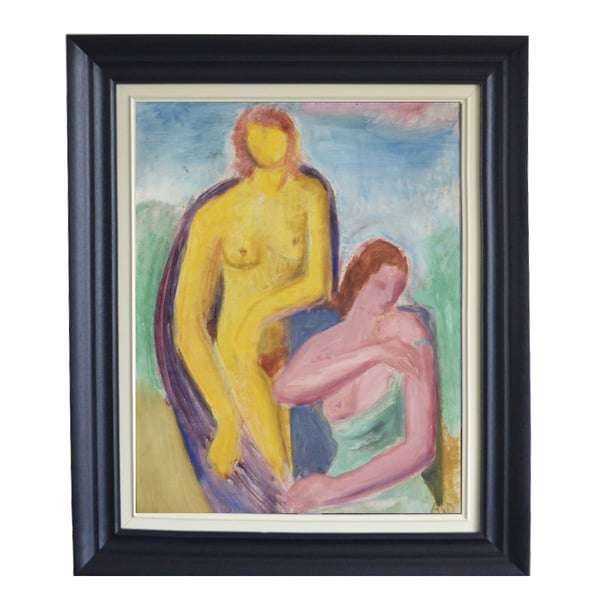 Image of Mid Century Swedish Expressionist Painting, 'The Bathers.'