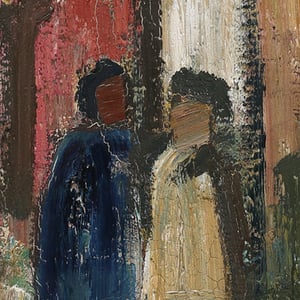 Image of Large, Mid Century, Swedish Oil Painting, 'Street Scene.'