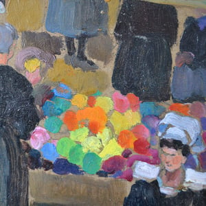 Image of Early 20th Century, French Painting, 'Breton Market.'