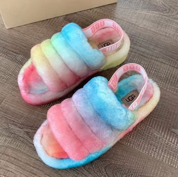 Fluff Yeah Inspired Ugg Slides Light Grey Dazey Apparel