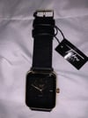 Gold Tone Watch w/ Black Leather band (Unisex)