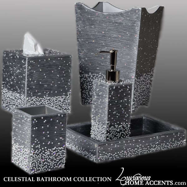 Image of Celestial Silver Gray and Pearl Luxury Bathroom Accessories