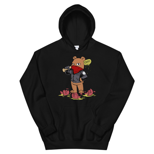 Image of Bear “Mask On” With A Bat Hoodie