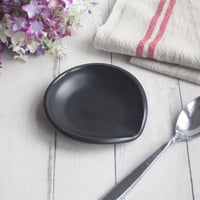 Image 1 of Medium Satin Black Spoon Rest, Handmade Ceramic Coffee Spoon Dish, Made in USA