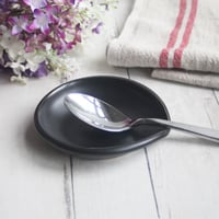 Image 2 of Medium Satin Black Spoon Rest, Handmade Ceramic Coffee Spoon Dish, Made in USA