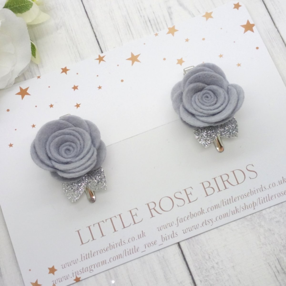 Image of CHOOSE YOUR COLOUR - Medium Felt Rose Pigtail Clips - Choice of 52 Colours