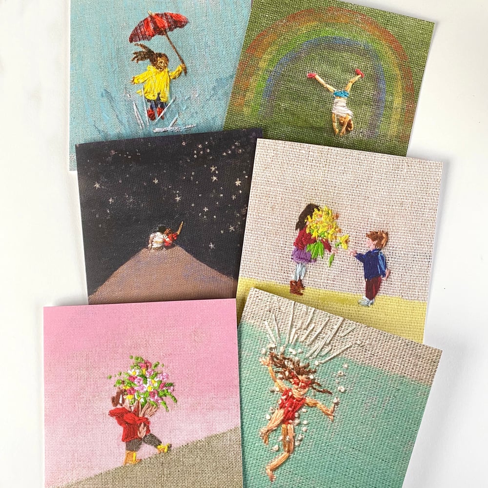 Image of Set of 6 ‘Embroidered’ Luxury Greetings Cards