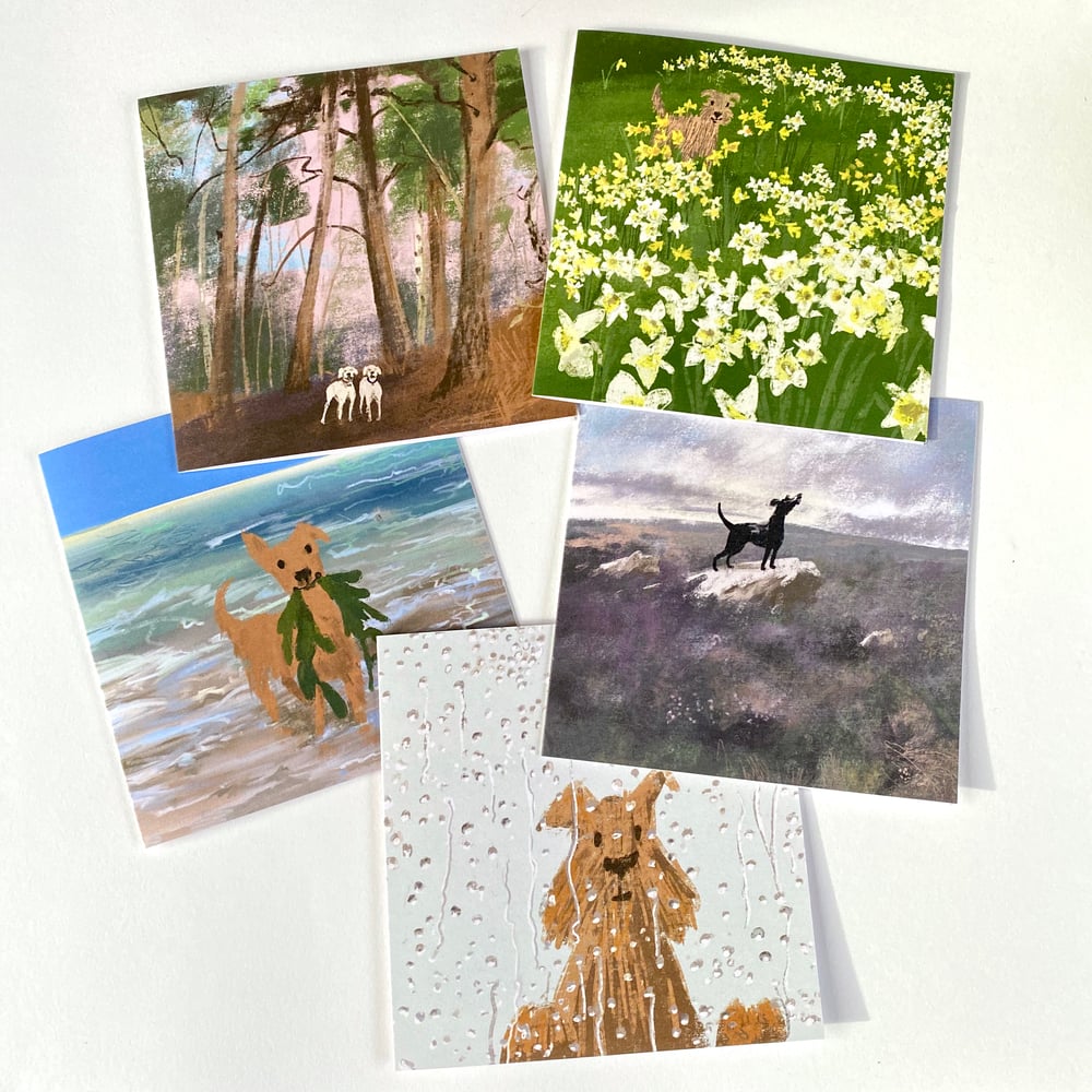 Image of Set of 5 Square Dog luxury greeting cards