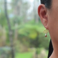 Image 2 of Tiny Lotus Garnet Earrings