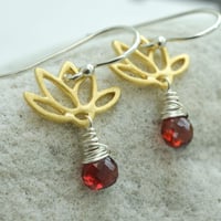 Image 4 of Tiny Lotus Garnet Earrings
