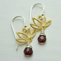 Image 5 of Tiny Lotus Garnet Earrings