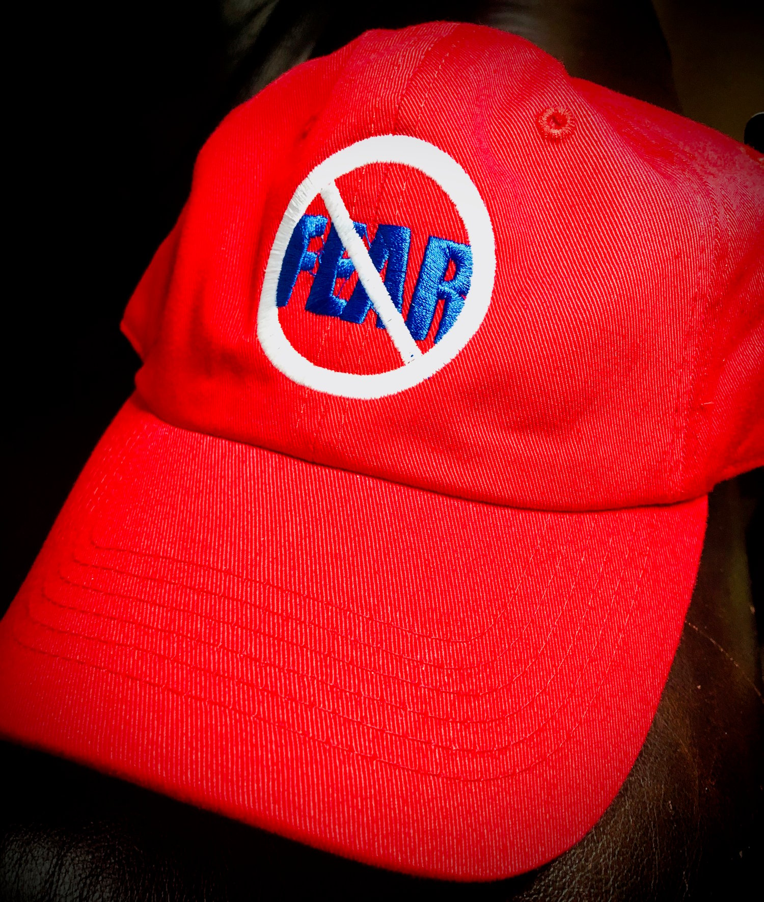 Red No Fear Here Dad Cap