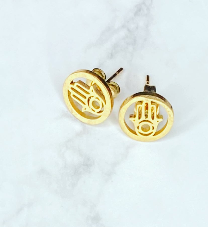 Image of Hamsa Circle Earrings 