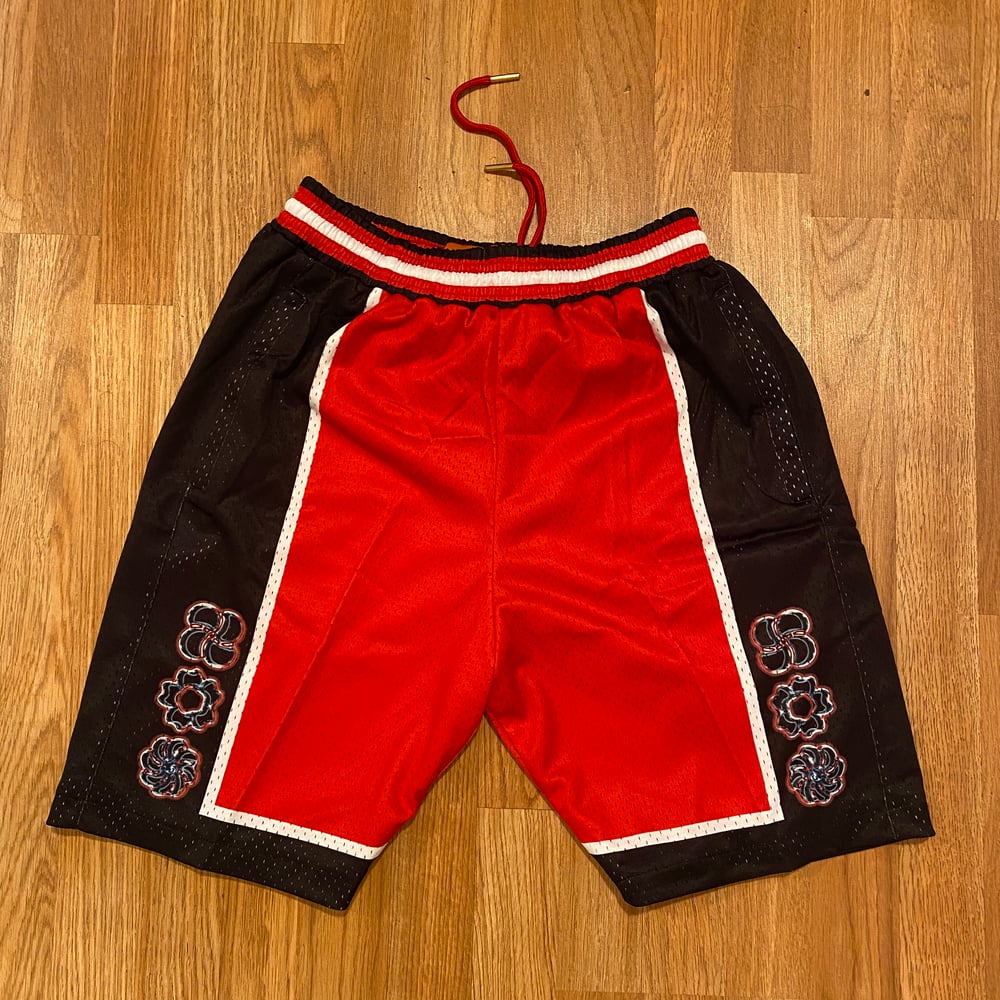 black and red basketball shorts