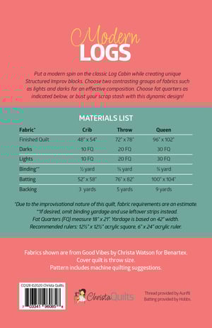 Modern Logs Paper Quilt Pattern by Christa Watson (CQ128)