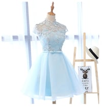Image 1 of Light Blue Cute Short Simple Party Dress, Light Blue Teen Formal Dress