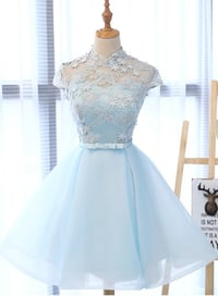 Image 3 of Light Blue Cute Short Simple Party Dress, Light Blue Teen Formal Dress