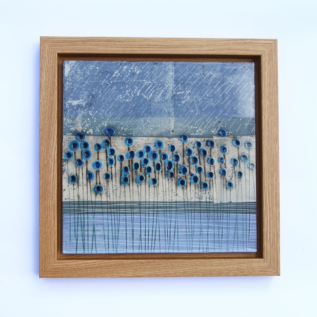 Contemporary Porcelain Statement Necklace, Handmade Pendant, Blue Stems