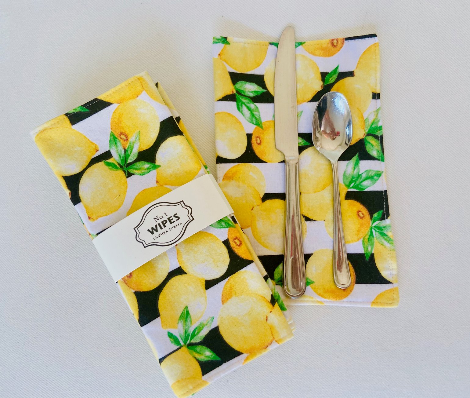 Image of 10 Cloth unPaper Towels / Napkins: Lemon Stripe