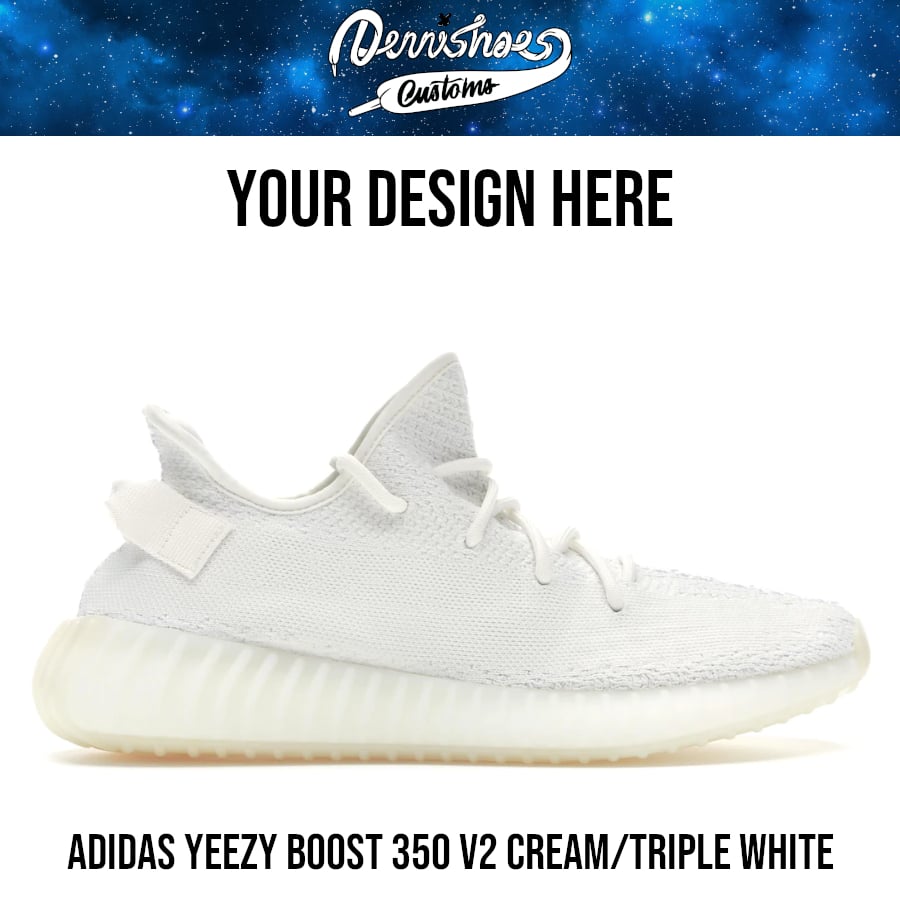 Custom Hand Painted Made To Order Adidas Yeezy Boost 350 V2 Cream/Triple White Shoes (Men/Women