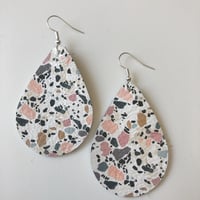 Image 2 of Genuine leather teardrop earrings- Shimmer Stripe OR Spanish Deco