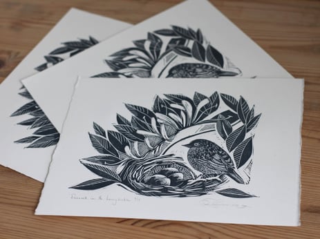 CACTUS + WRENS Linocut Print, 9x12 — LIV HANDMADE