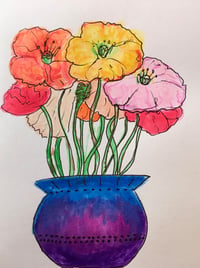 Vase of Poppies Greeting Card by Twisted Whiskers Art Co