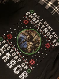 Image 2 of Upcycled “Factory of Terror/Christmas” t-shirt flannel