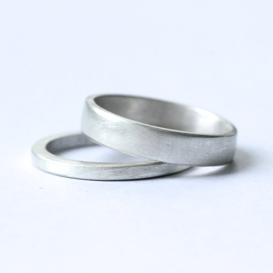 Image of Pair of handmade silver rings 4mm & 1.5mm