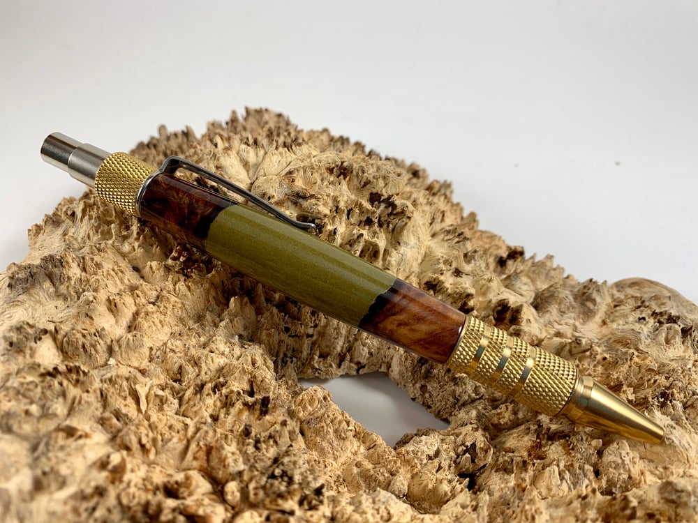 Image of Honduran Rosewood Burl & Brass Duraclick EDC Ballpoint Pen 