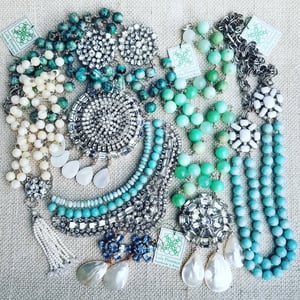 Vintage Rhinestone Mother of Pearl Tassel Necklace