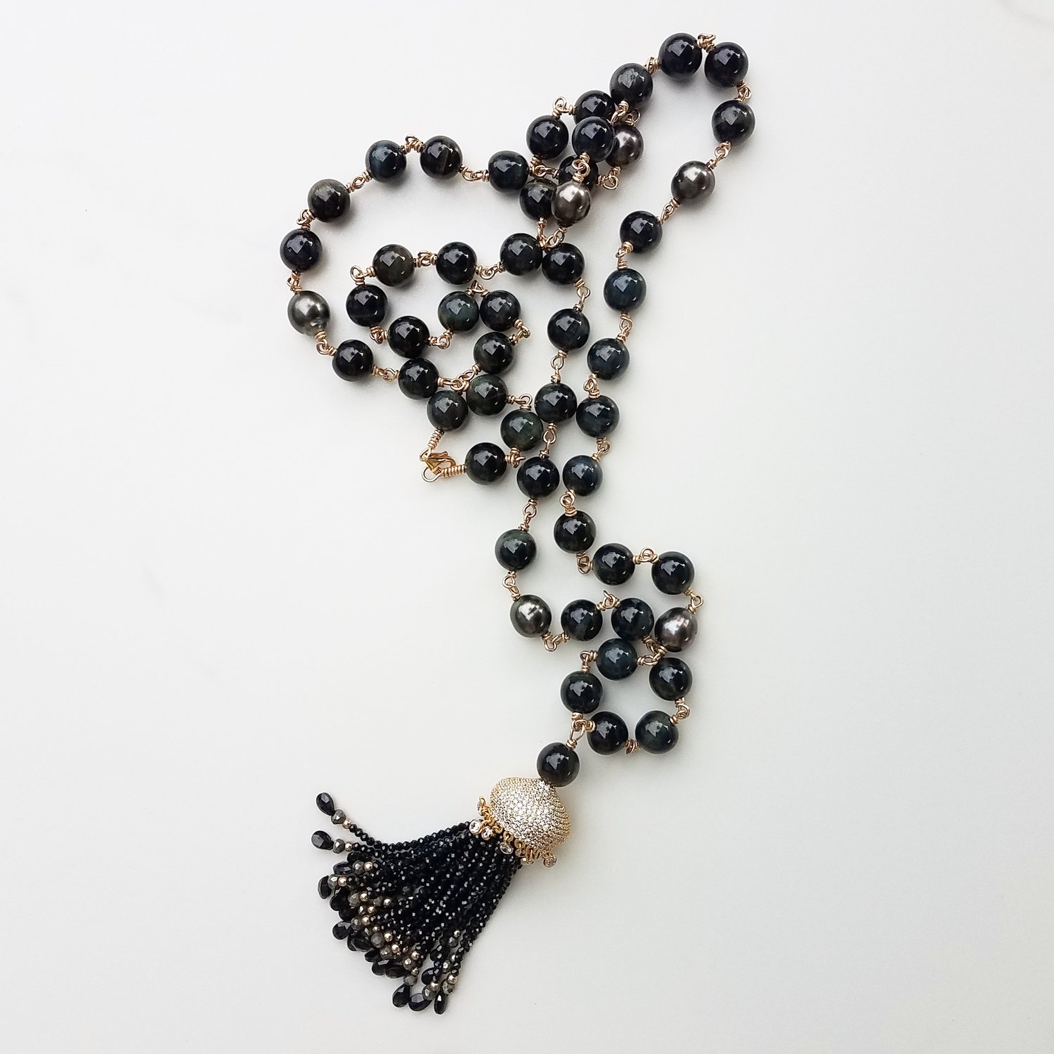 Cat's Eye & Spinel Fancy Tassel Necklace