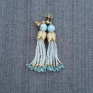Aquamarine & Amazonite Tassel Earrings