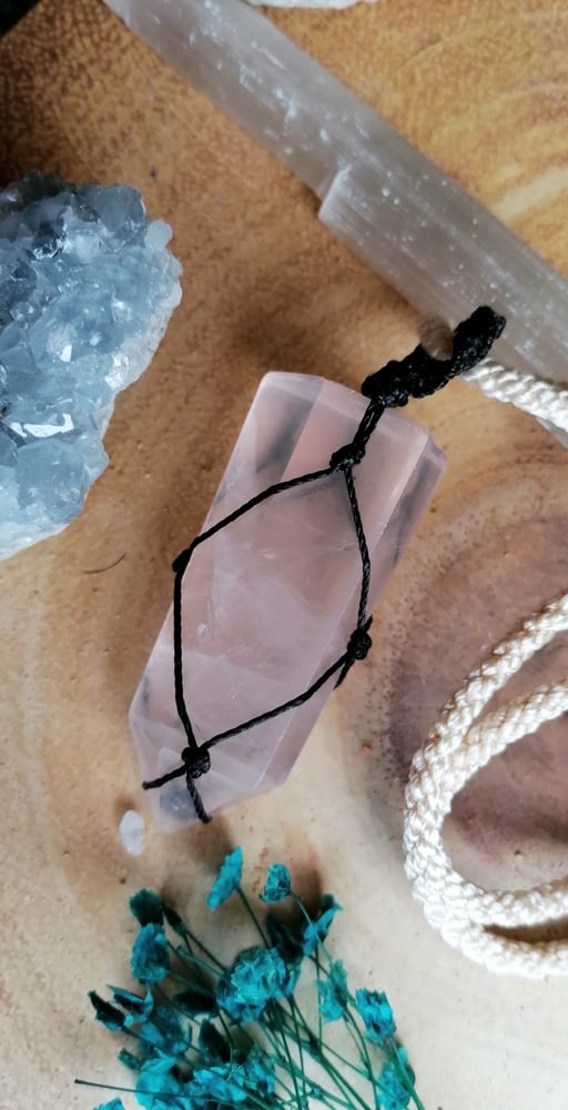 Image of Extra large rose quartz wand necklace 