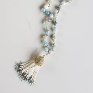 Aquamarine & Moonstone Fancy Tassel Necklace