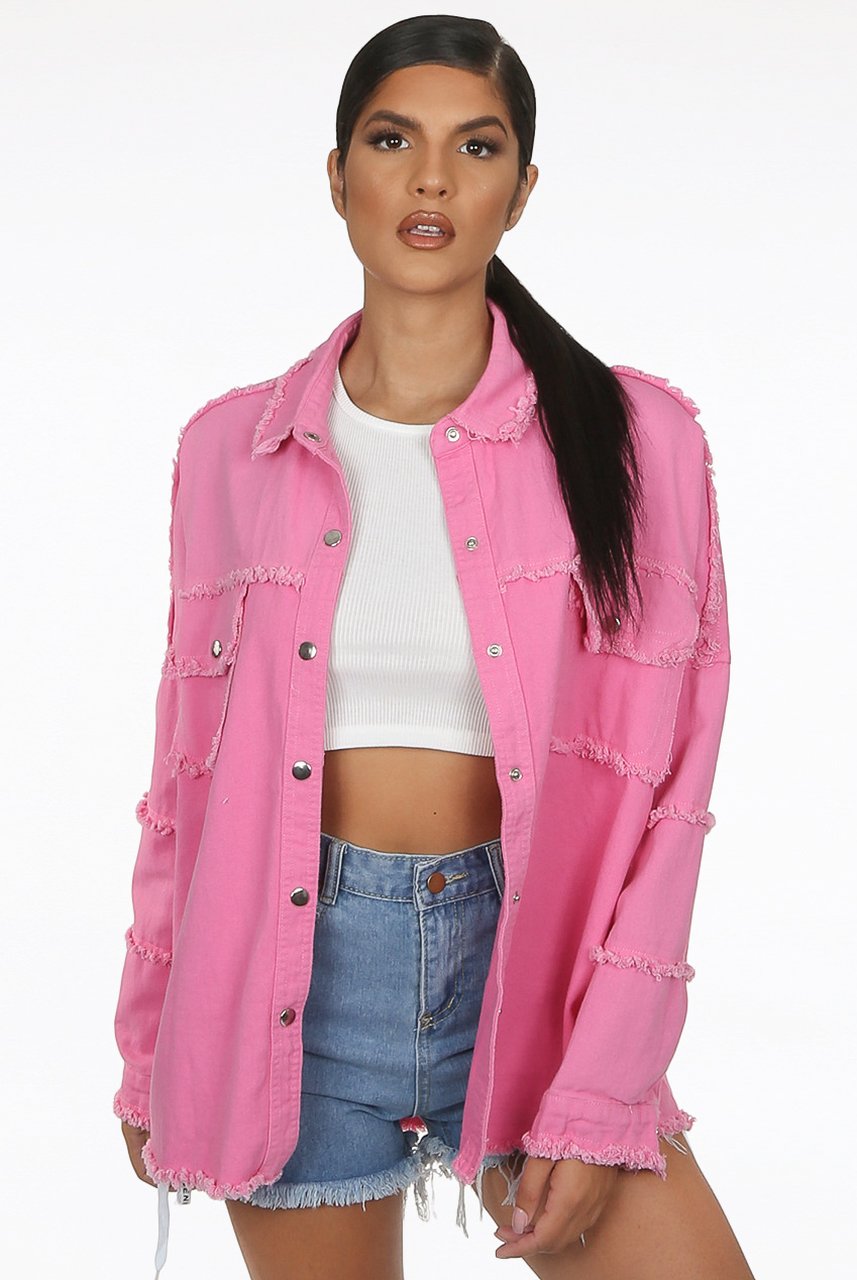 pink oversized denim jacket