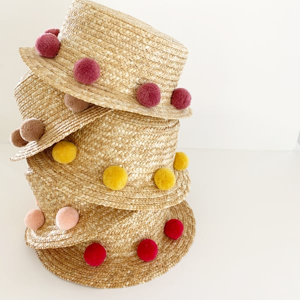 Image of Summer Pom Straw Hats 