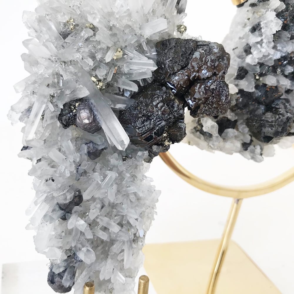 Image of Quartz/Pyrite/Galena no.05 + Lucite and Brass Stand