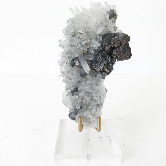 Image of Quartz/Pyrite/Galena no.05 + Lucite and Brass Stand