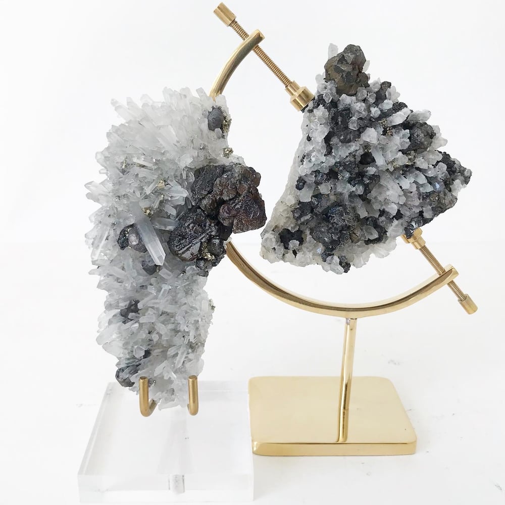 Image of Quartz/Pyrite/Galena no.05 + Lucite and Brass Stand