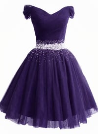 Image 1 of Lovely Knee Length Purple Sequins Prom Dress, Purple Homecoming Dress