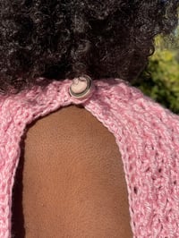 Image 3 of Pink/Grey/Whie Extra Deep Vee Crochet Shift