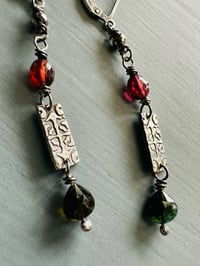 Image 4 of garnet and tourmaline courage charm earrings