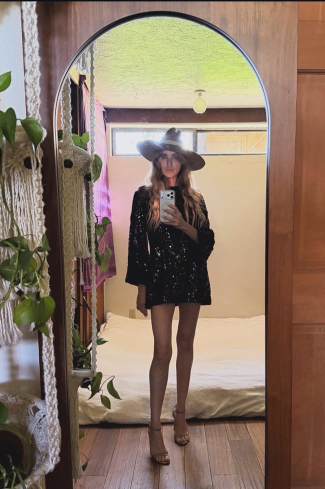 mid 1970s HALSTON sequin silk keyhole mini dress designer