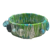 Image 2 of Wide Jeweled Bangle Green/Blue