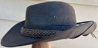 Image 3 of Brown Faux Leather Fedora Hat Feather Braid and Feather Band