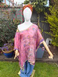 Image 2 of Poncho Woodstock Top -free size -pink flowers